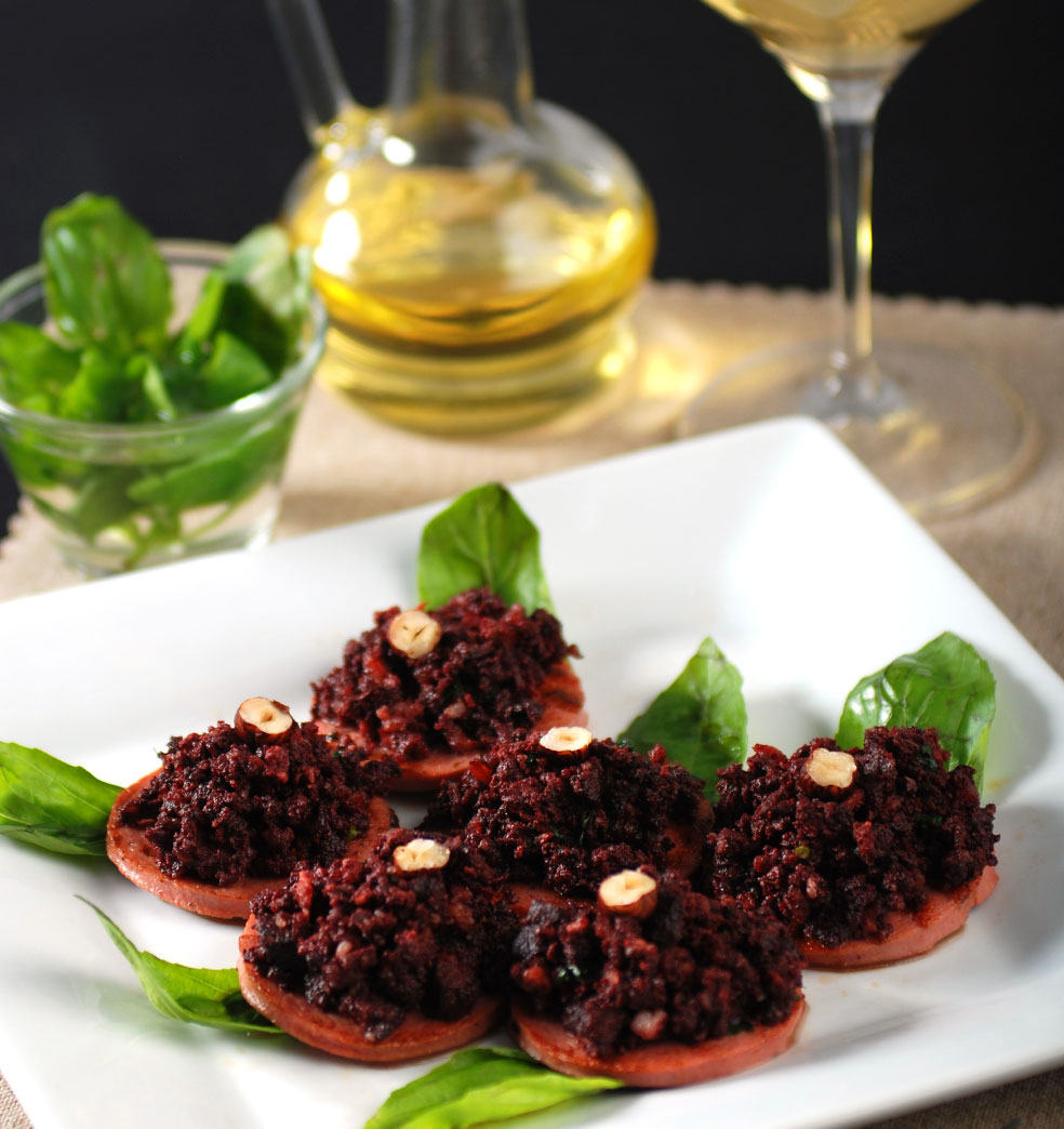 Canapés de morcillas y bala de cerveza