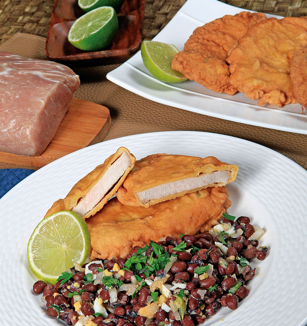 Marinera de cerdo con ensalada de porotos